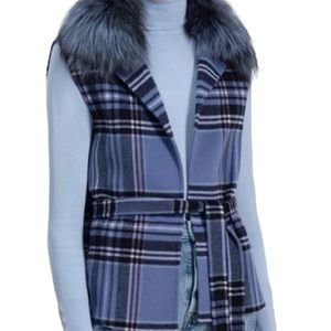 Diomi fox fur cashmere wool blend plaid vest